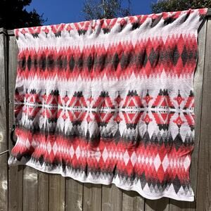 Vintage MCM Beacon Camp Blanket Pink Red Black Tribal Print 62" x 72"